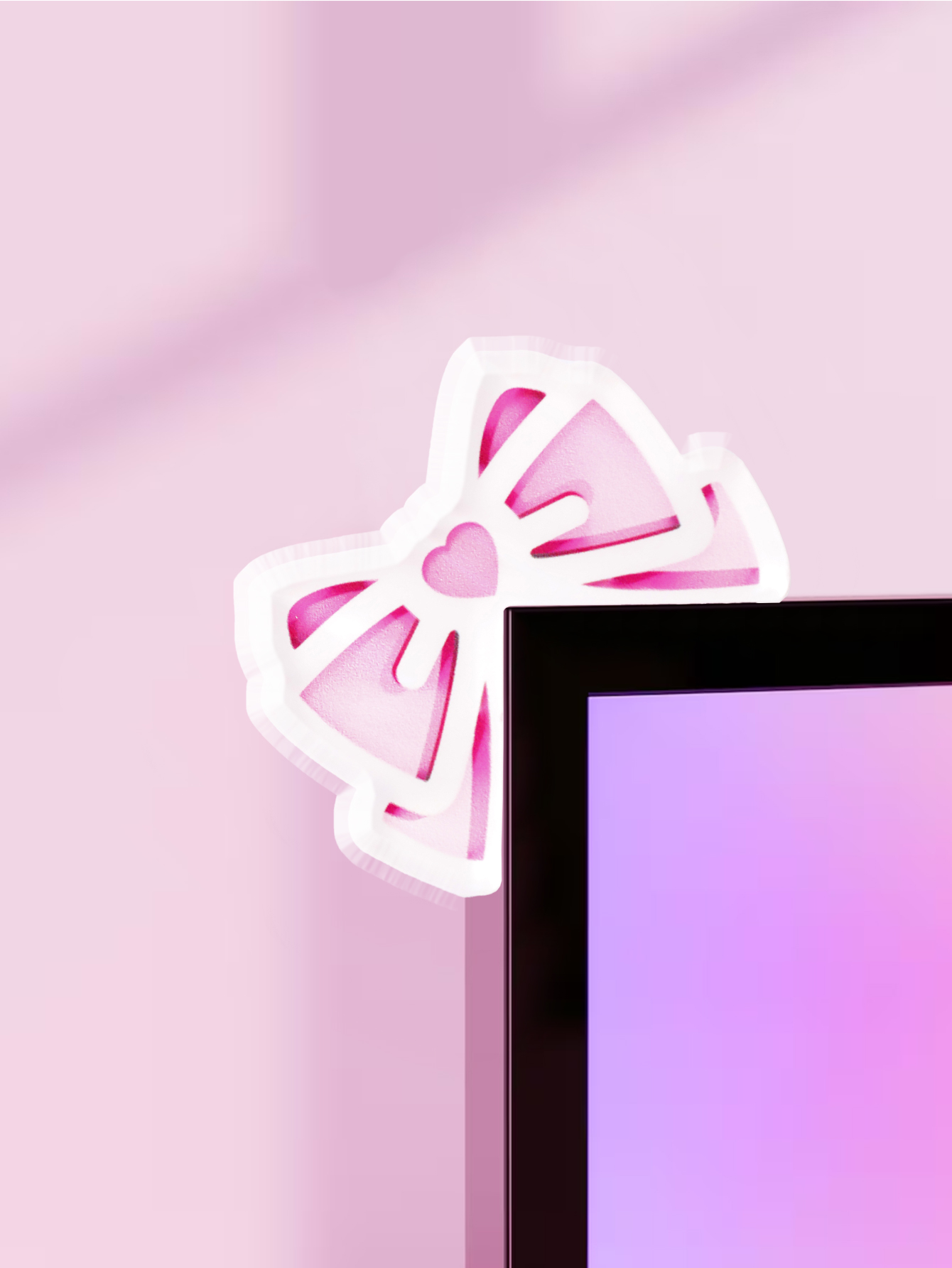 Pc Gaming Pink - 귀여운 리본 모양의 모니터 장식, 핑크색