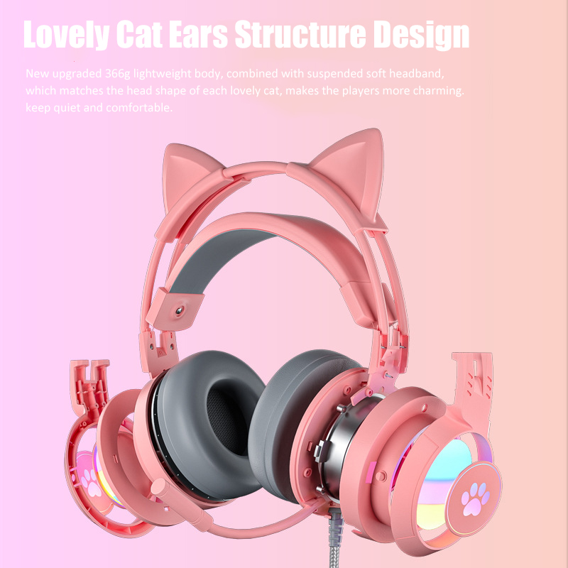 귀여운 고양이 귀 게임용 헤드폰, 마이크 포함, 소음  - Pc Gaming Pink 리뷰 및 가격